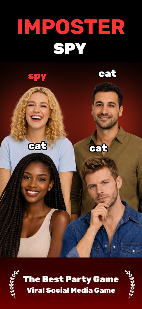 Imposter: Spy Party Game - A group of friends showing their roles in the Imposter Spy party game
