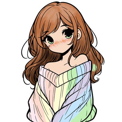 shy pretty girl wearing a sweater that is falling off one shoulder portrait