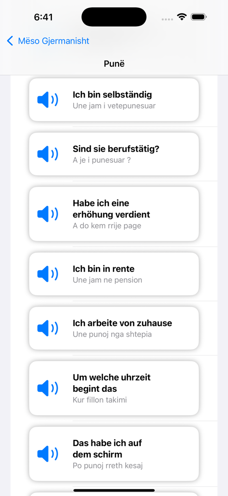 Meso Gjermanisht 2026 - Frases em alemão com traduções albanesas para tópicos relacionados ao trabalho