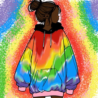 realistic girl with a oversized sweatshirt on and a bun