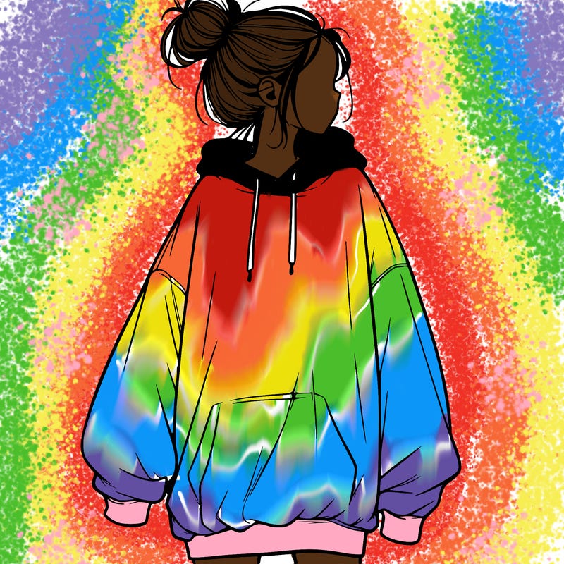 realistic girl with a oversized sweatshirt on and a bun