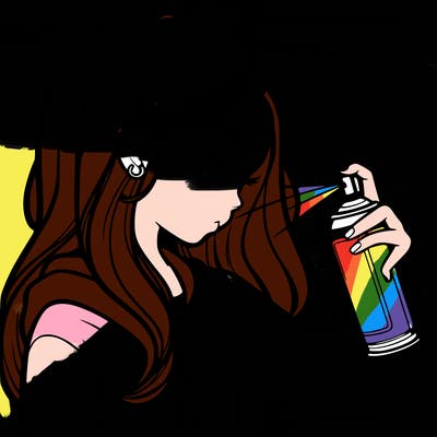 a realistic girl spray painting