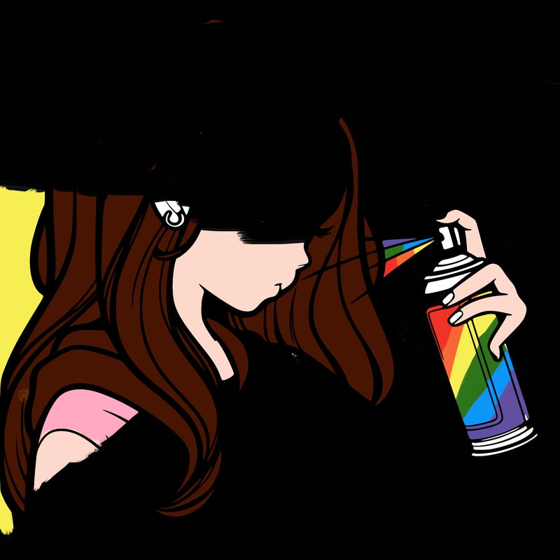 a realistic girl spray painting