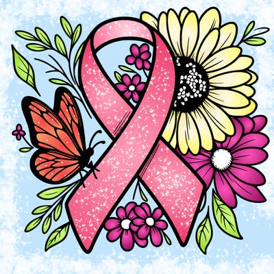 cancer awareness symbol with flowers and butterflies