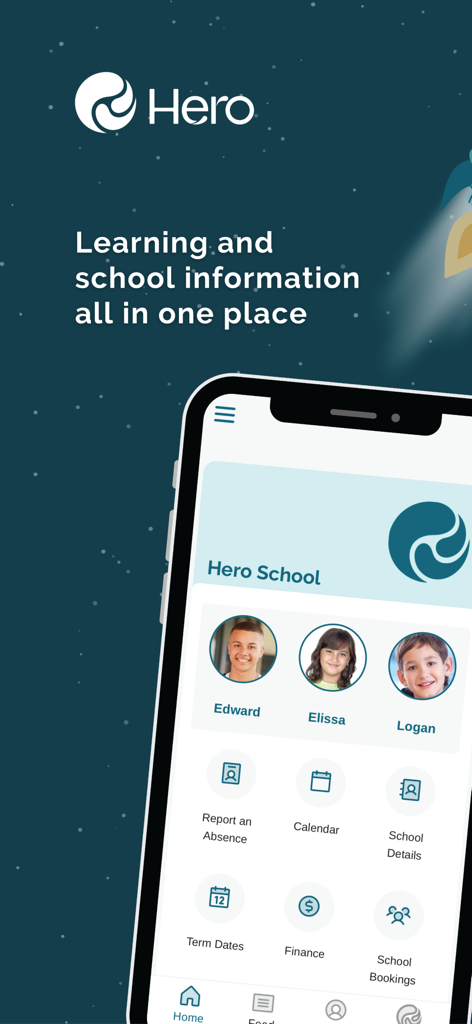 Hero by LINC-ED - Hero app dashboard showing student profiles and school information icons