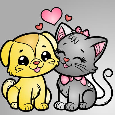 cat with a dog and in love