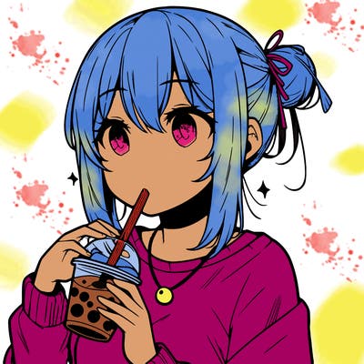 manga character drinking boba