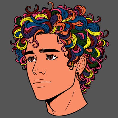 realistic guy with curly hair