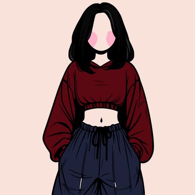 realistic girl faceless with baggy pants and a crop top