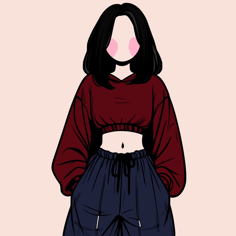 realistic girl faceless with baggy pants and a crop top