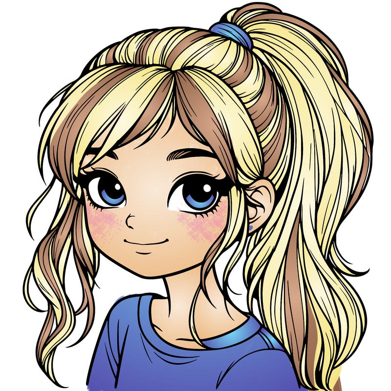 realistic girl with ponytail