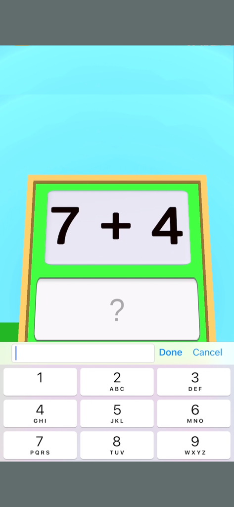 Math Hit - Brain Puzzle Games - A simple addition problem in the Math Hit brain puzzle game interface.