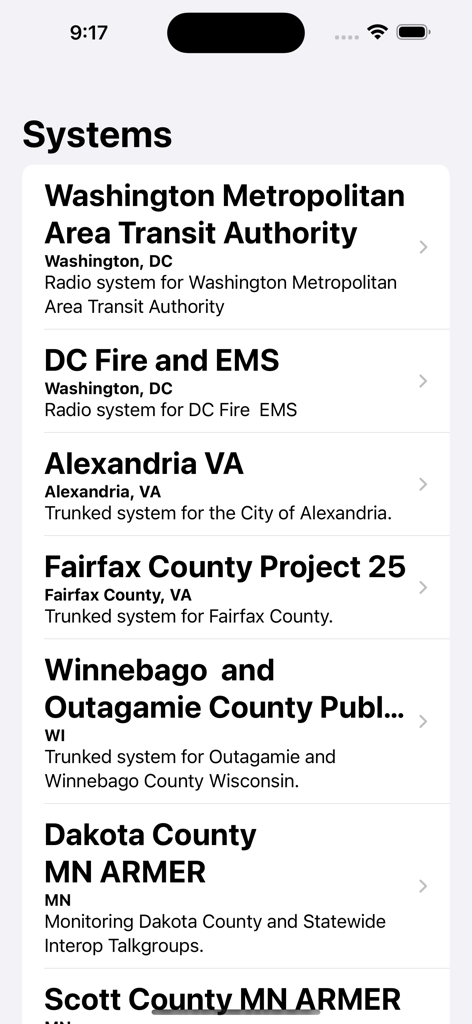 List of emergency radio systems available in the OpenMHz app