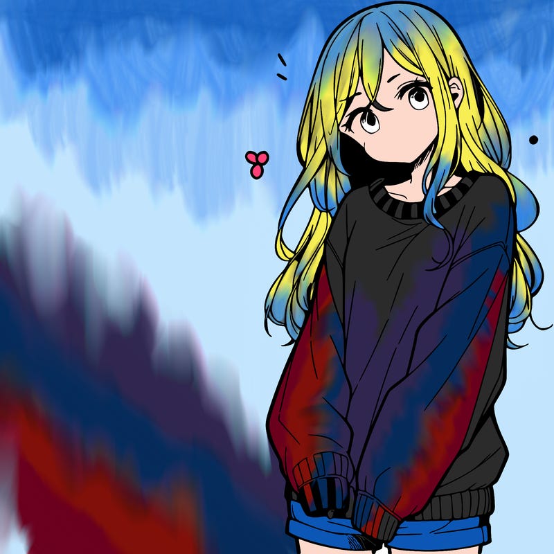 manga teen girl  in a sweater and baggy pants