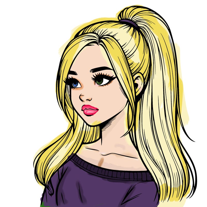 realistic girl with a high ponytail