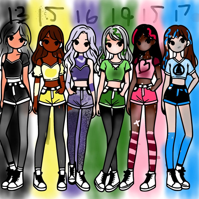a group of girls wearing crop tops and shorts