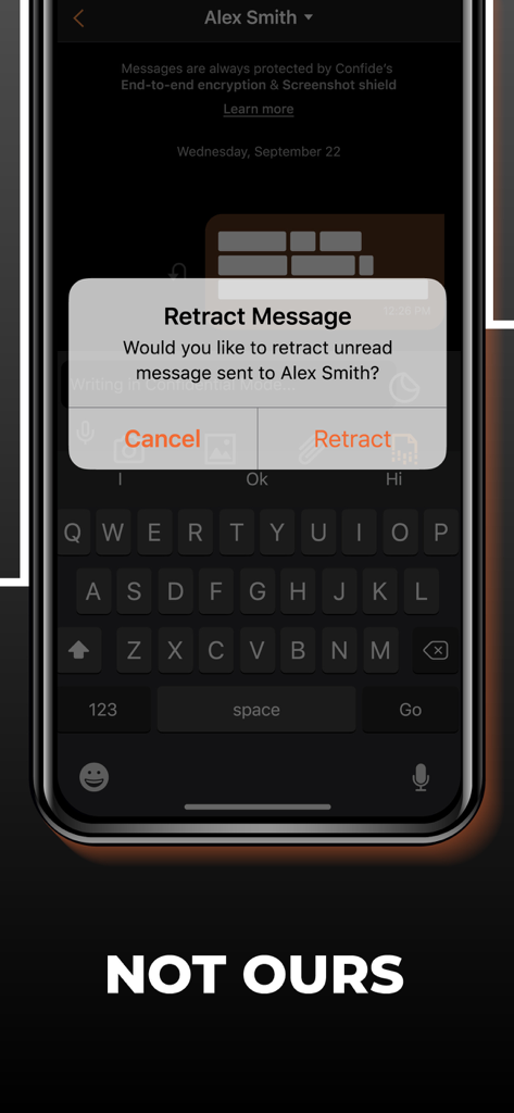 Confide - Private messenger - Confide messenger app showing a retract message pop up on screen
