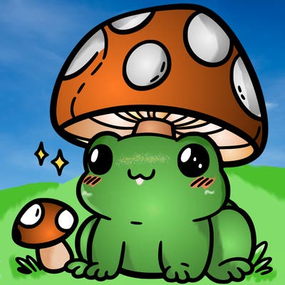 a cute frog with a mushroom hat