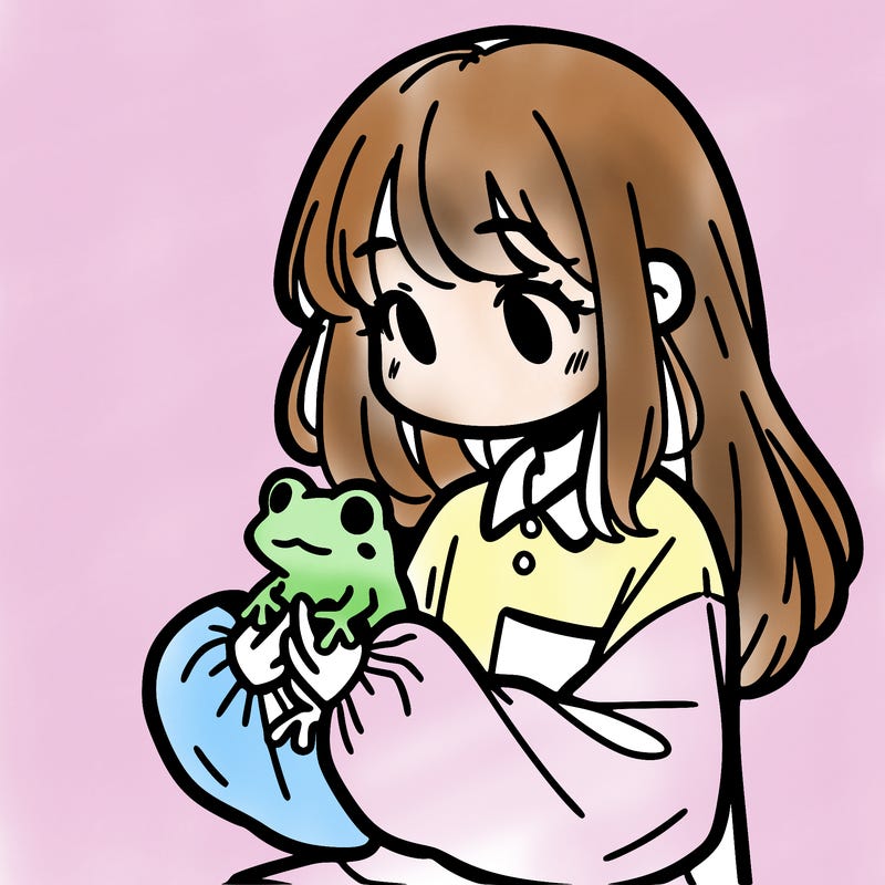 girl with long hair and a oversized shirt. and she is holding a frog