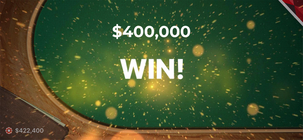 Blackjack - ブラックジャックゲームの緑のカジノテーブルの背景に、40万ドルの勝利通知