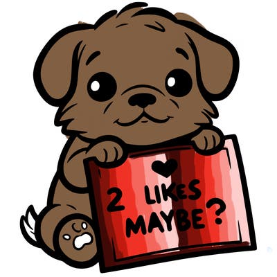 a puppy holding a sign that says 2 likes maybe?