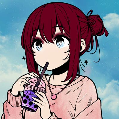 manga character drinking boba