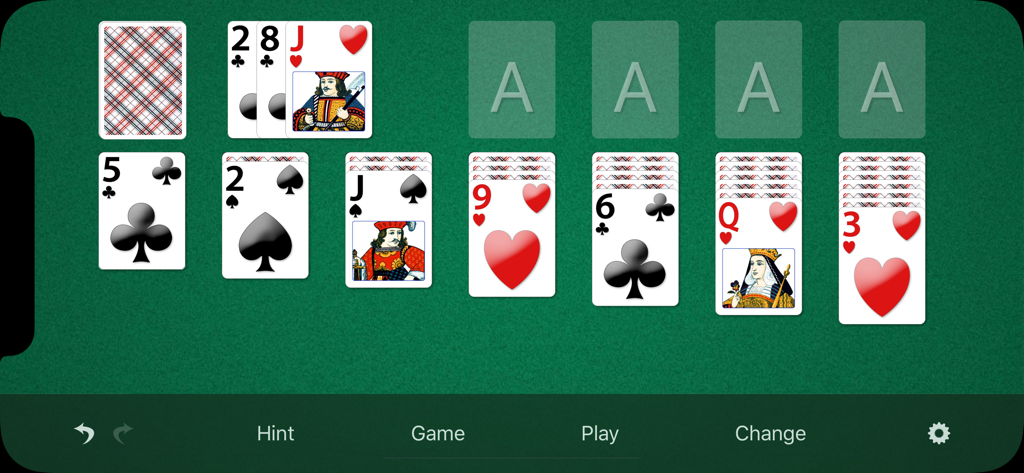 BVS Solitaire Collection - BVS Solitaire Collection gameplay screen in landscape mode featuring a classic green felt background and clear card layouts