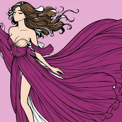 realistic woman in dress flowing the the wind