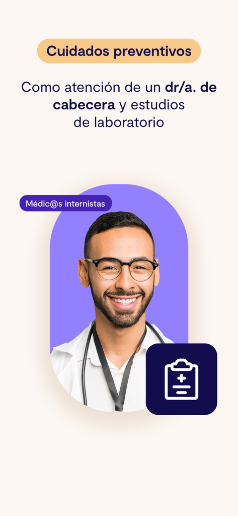 Sofía - Médico clínico geral sorridente representando cuidados primários e serviços de saúde preventiva no aplicativo Sofia