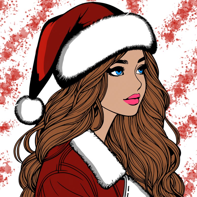realistic girl in santa hat
