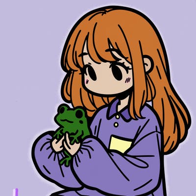 girl with long hair and a oversized shirt. and she is holding a frog