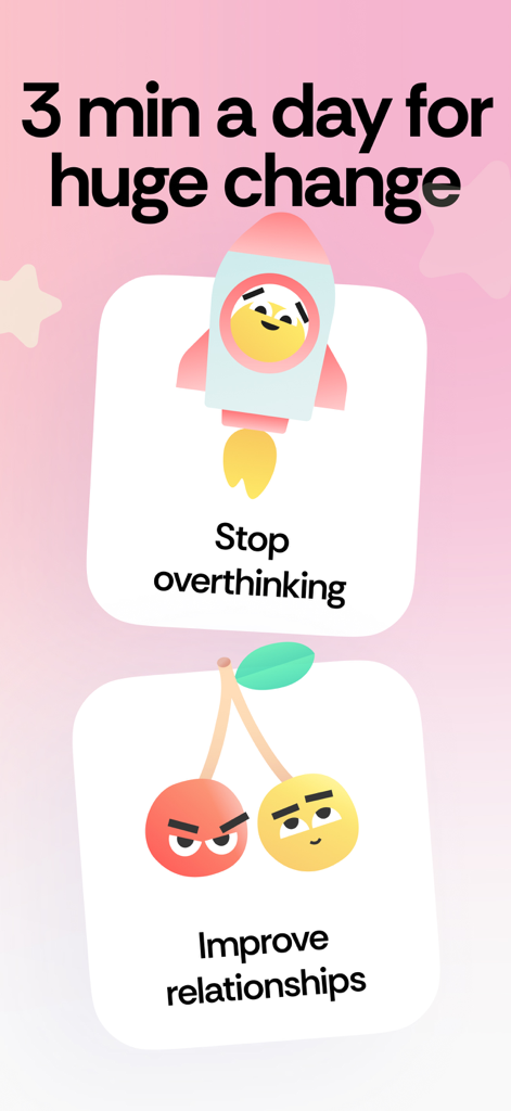 Honestly: Wellbeing Coaching - Screenshot of Honestly app showing benefits including stop overthinking and improve relationships in three minutes a day.