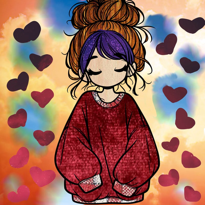 girl with baggy sweatshirt and messy bun