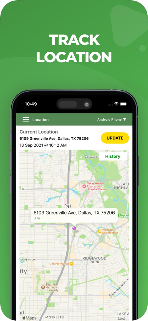 MMGuardian Parental Control - Interface de l'application MMGuardian montrant la fonction de suivi de localisation en temps réel avec une carte et une adresse