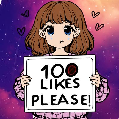 a girl holding a sign saying 100 likes please