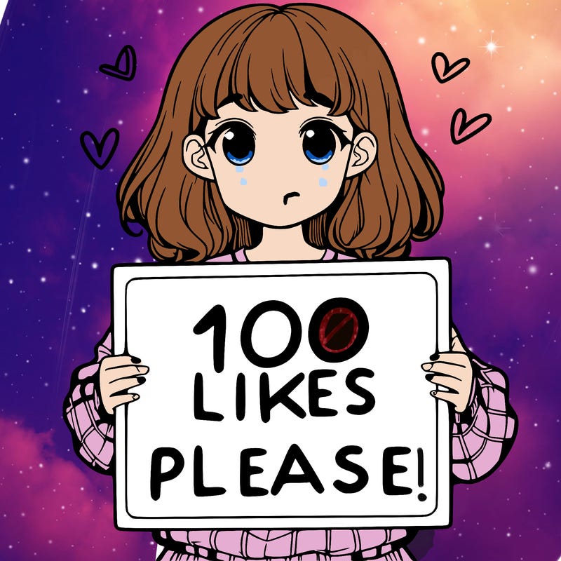 a girl holding a sign saying 100 likes please