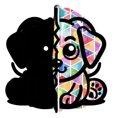 split in half dog drawings