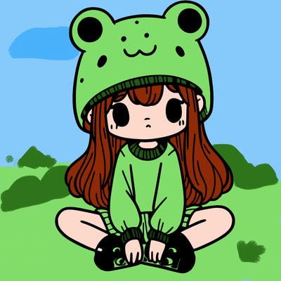 a girl wearing a frog hat and some frog socks