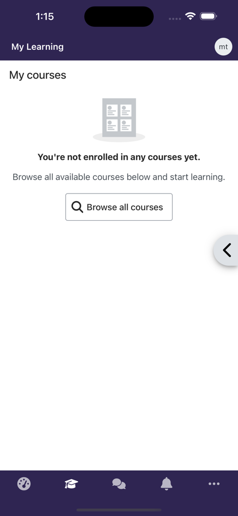 MDX My Learning - MDX My Learning app screen showing the My Courses section with a browse all courses button
