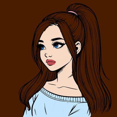 realistic girl with a high ponytail