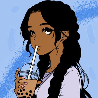 realistic girl with braided hair drinking boba