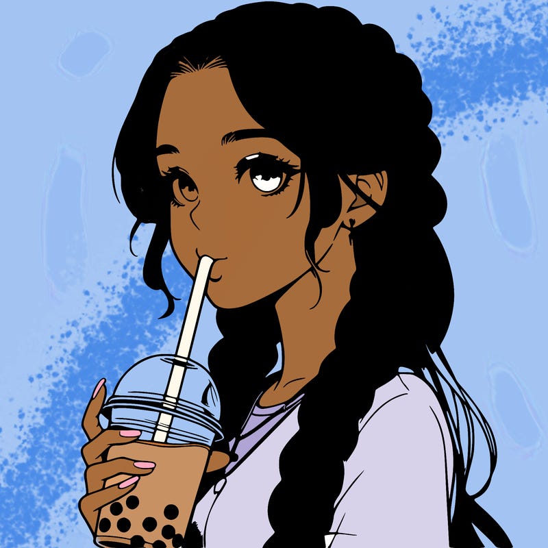 realistic girl with braided hair drinking boba