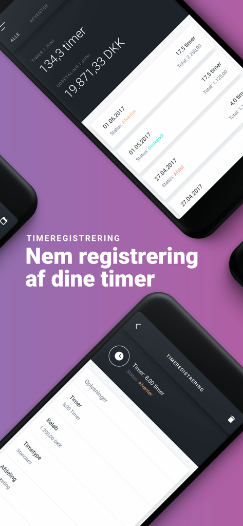 Zenegy Payroll - Zenegy Payroll app screens showing easy time registration and tracking for employees