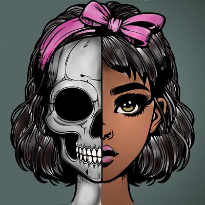 realistic girl with half skull mask