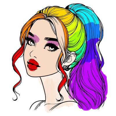 realistic girl with a ponytail on her hair and lips