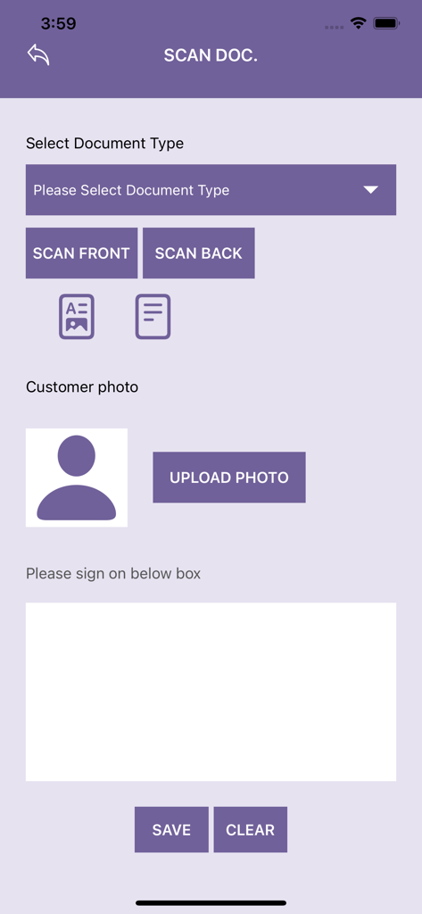 Customer On-Boarding - Identity verification screen for scanning documents and uploading a photo in the Al-Kuraimi Bank app.