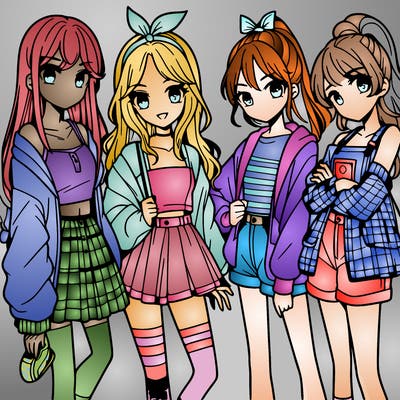 teen manga girls group of 4