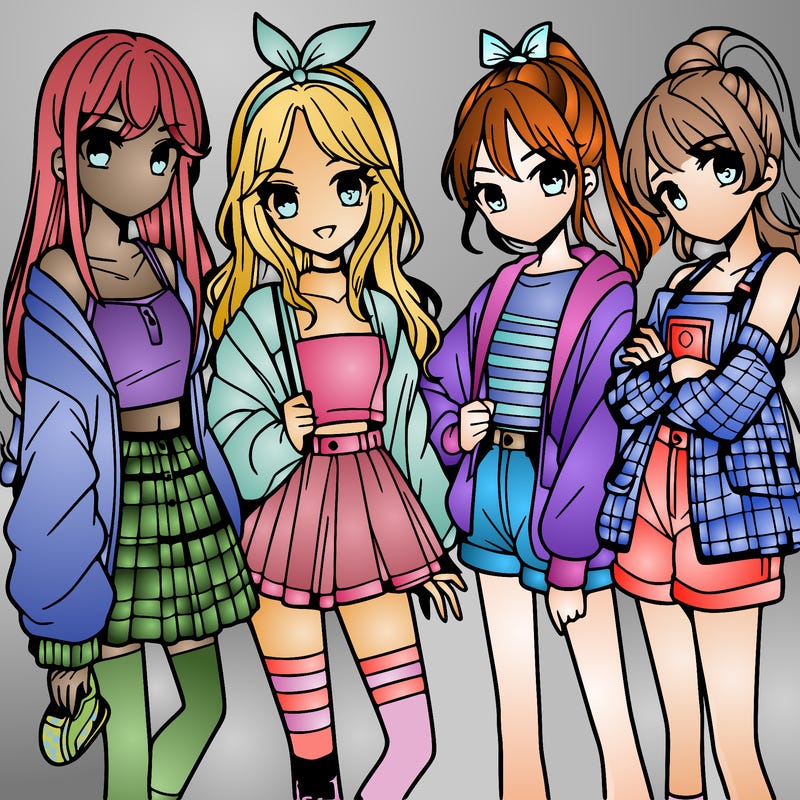 teen manga girls group of 4