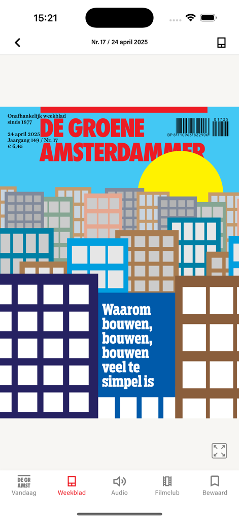 De Groene Amsterdammer weekly magazine cover in the mobile app interface