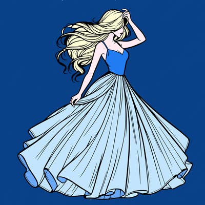 realistic woman with dress flowing in the wind